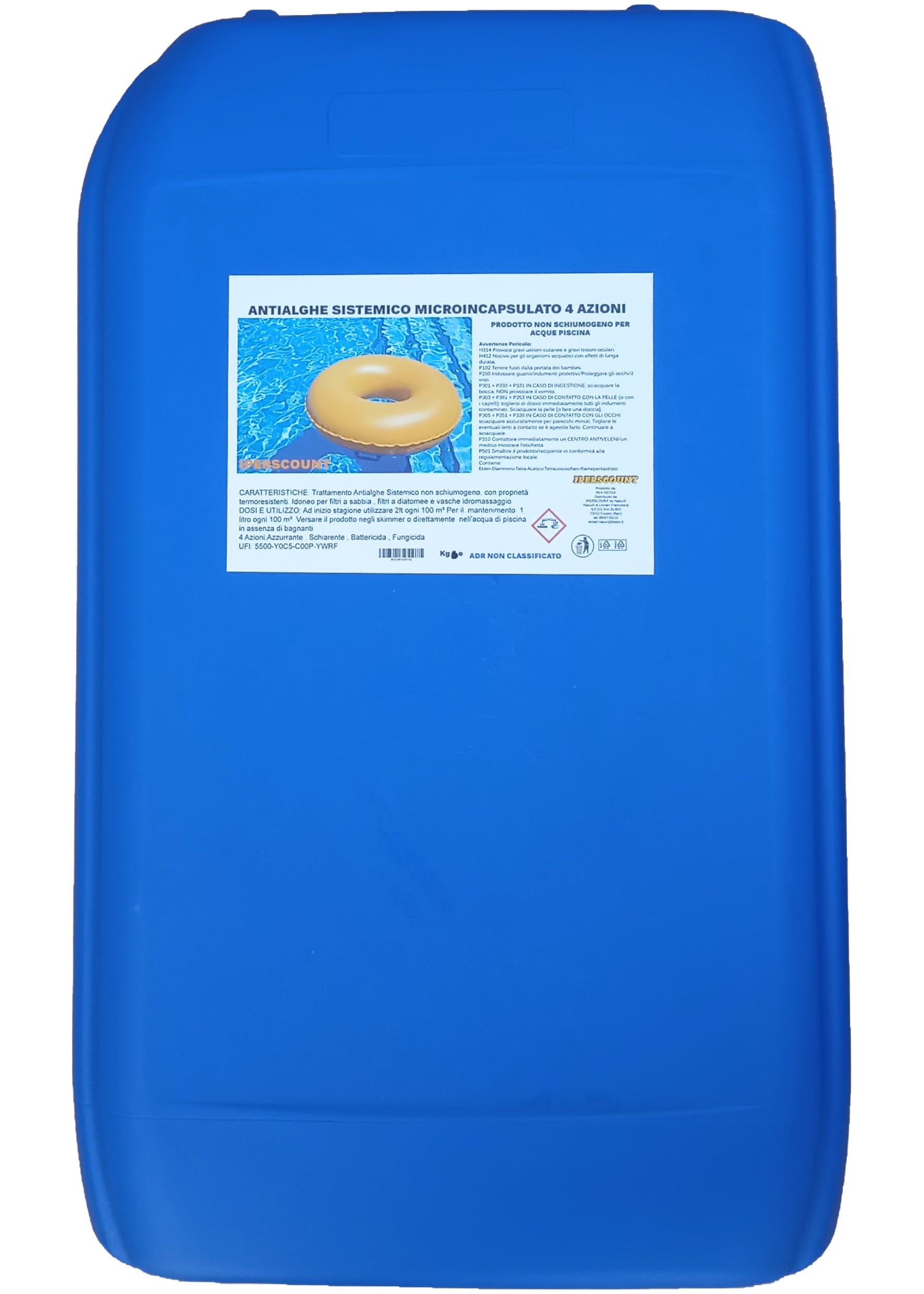 EcoClear 25 kg Antialghe Plus 4 azioni Sistemico Microincapsulato no schiuma per Piscina e Spa