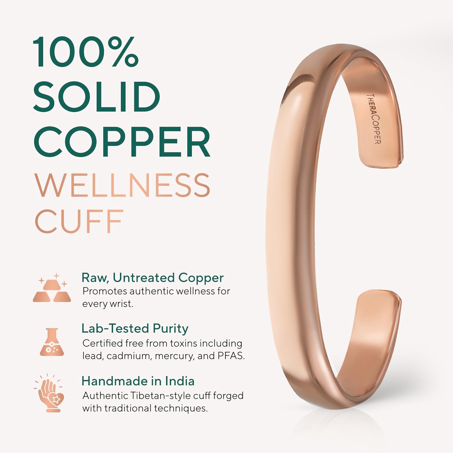 TheraCopper Copper Bracelet for Men & Women — 100% Pure Copper Bracelets — Raw, Solid & Uncoated Authentic Handmade Tibetan Bracelet Cuff Bangles - Image 2