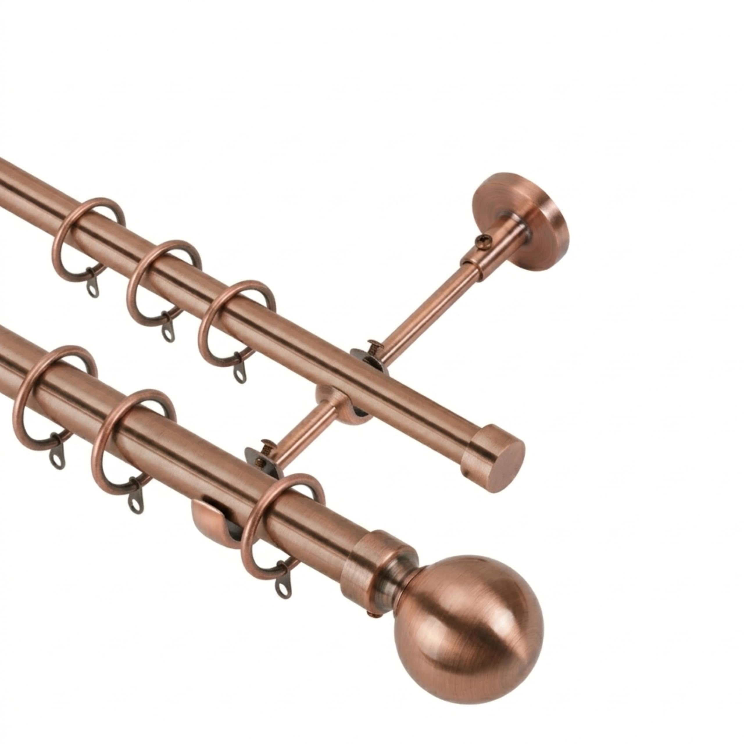 Lister Cartwright Double Curtain Extendable Pole Set With Antique Copper Ball Finials- 19mm & 28mm Metal Poles(210- 320 Cm) from B&Q