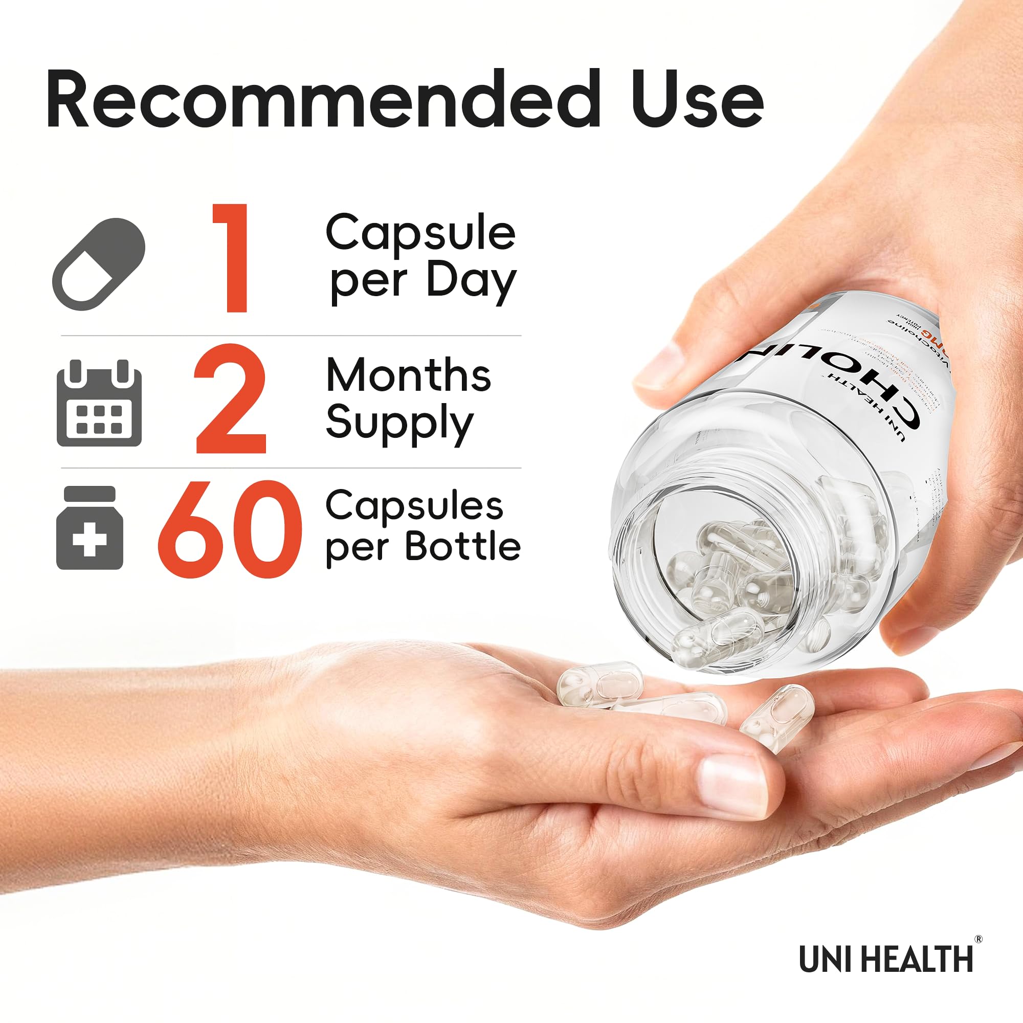 UniHealth® Choline 500 mg with VitaCholine®, 60-Day Supply, Liquid Vegan Capsules for Prenatal Choline Supplement, Brain Health, Cognitive Performance & Liver Support, Non-GMO, Gluten-Free, USA Made — Amazon image 7