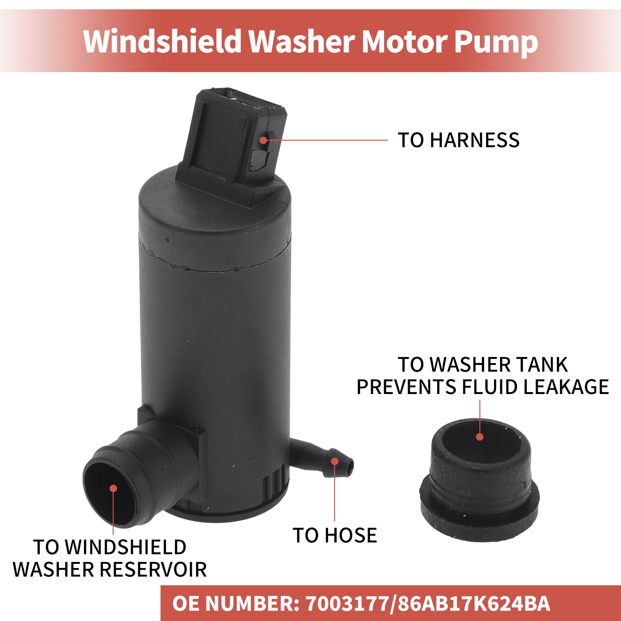 LST Windscreen Washer Fluid Pump For Ford Escort/Transit – Front/Center Mount, Black Plastic, Direct Replacement PU-WA-40020