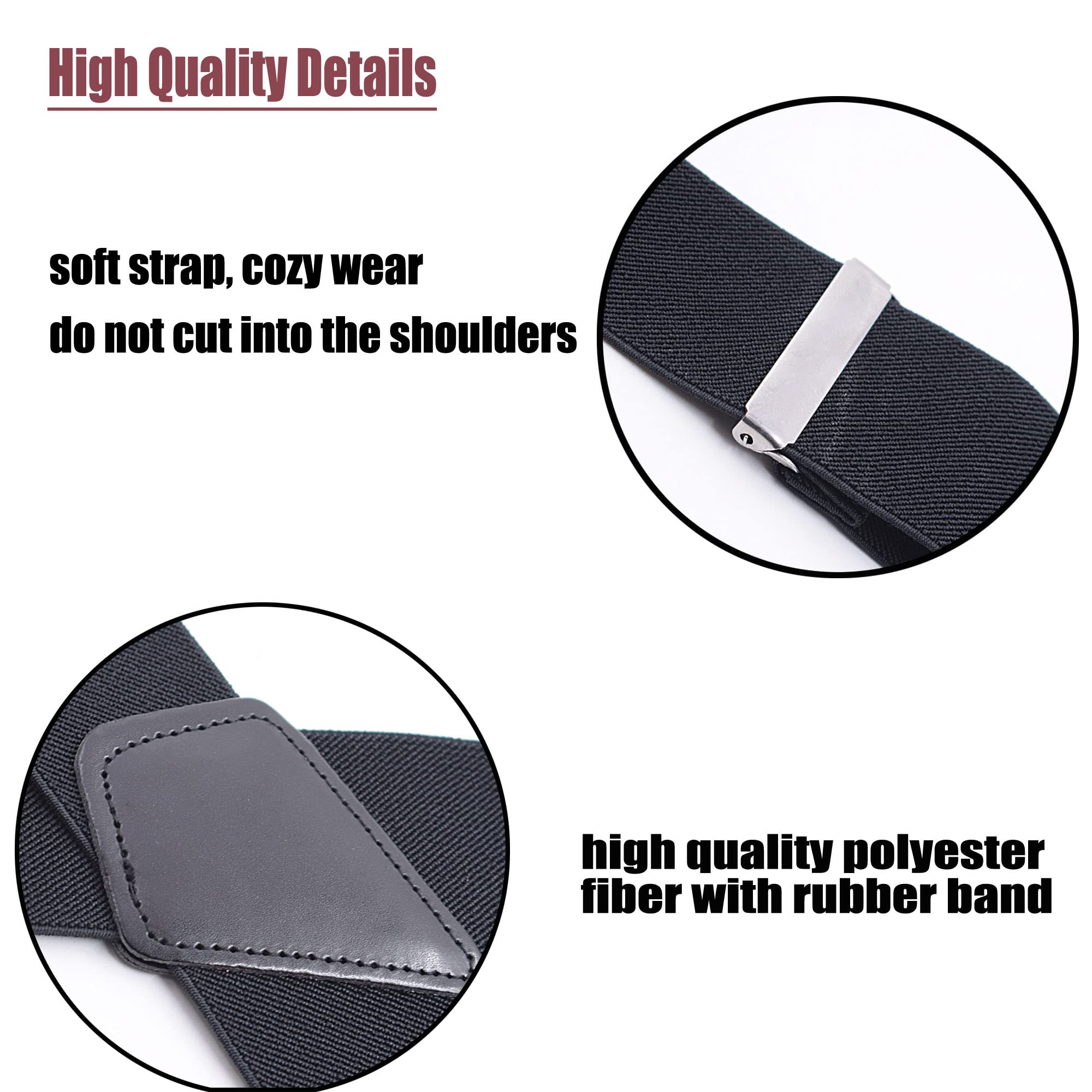 HQHAOTWU Mens Braces Suspenders Heavy Duty Trouser Suspenders X-Shape Adjustable with 4 Clips Black 2 inch