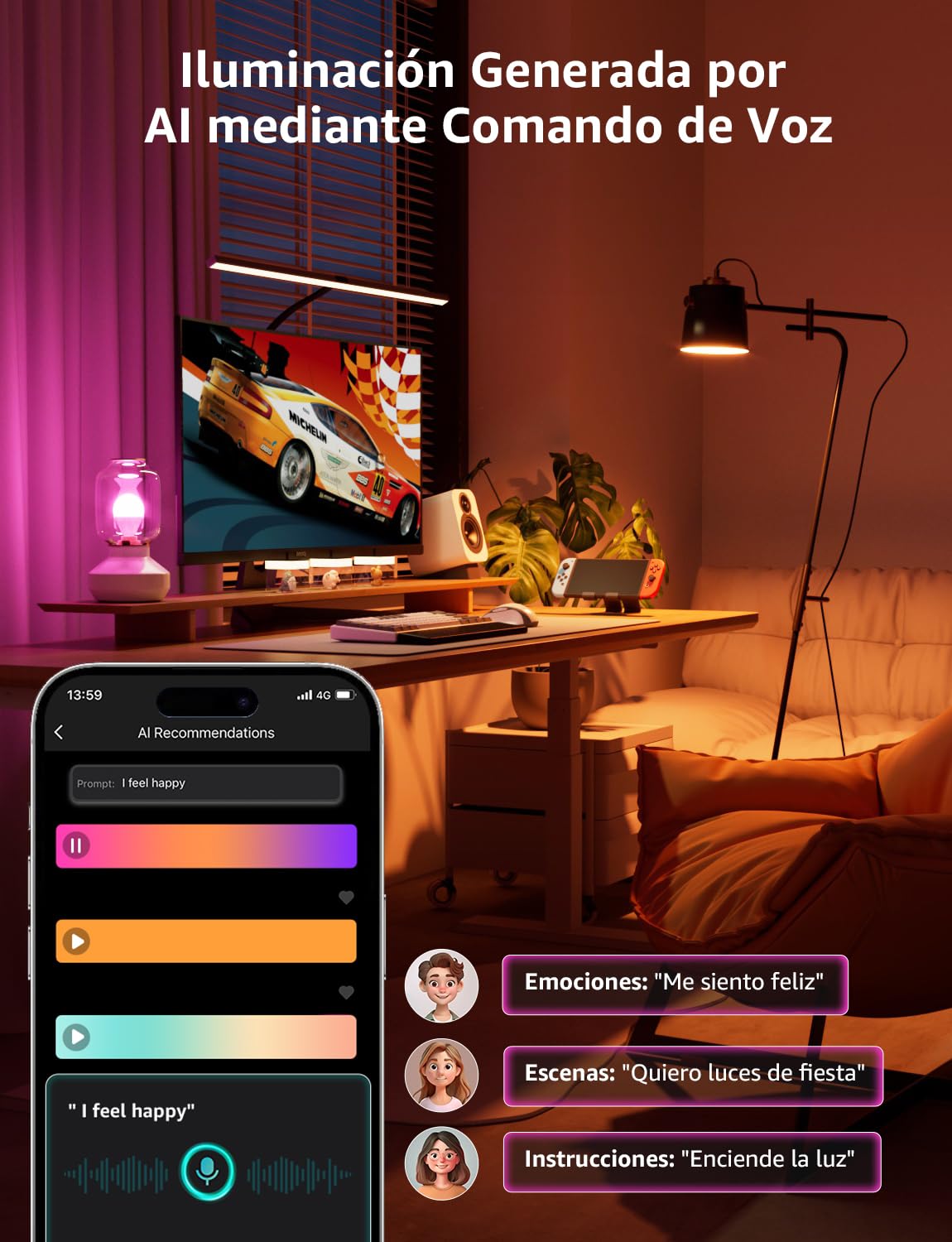 Lepro BP1 AI Bombilla LED E14, G45 Bombilla Inteligente Alexa RGB+CCT Regulable 4.9W 470LM, Diseñador de Iluminación AI Personalizado Wi-Fi Control de Voz y Sync de Música, Funciona con Google, 2Pcs