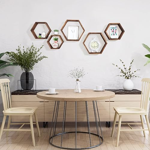 Miniatura 2 de Maitys Juego de 8 estantes flotantes hexagonales para pared de panal de abeja, para colgar en la pared, estantes rústicos para baño, cocina,