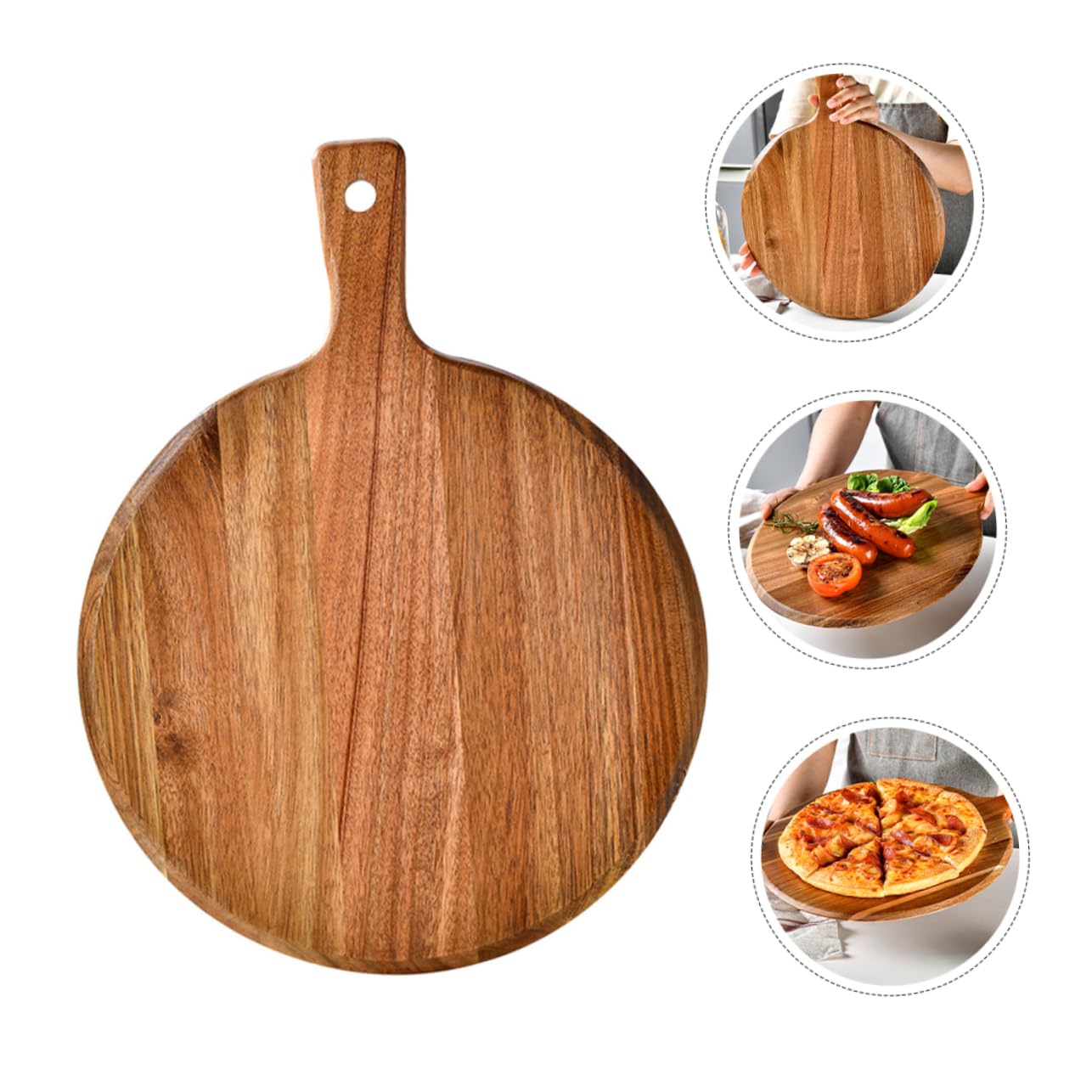 Tabla de madera para servir pizza y embutidos con asa, ideal para aperitivos y aperitivos, herramienta de cocina esencial para entretener a amigos y familiares