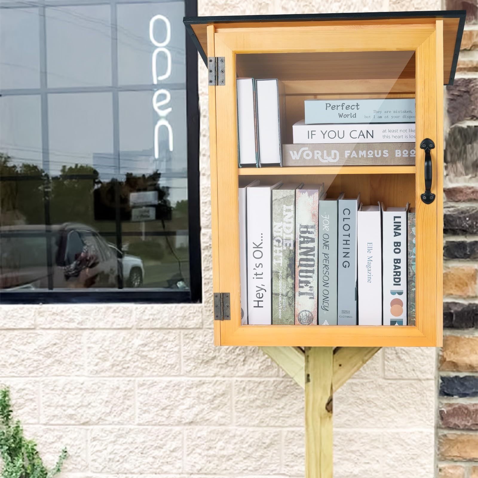 Bibliothek Buchbox für den Außenbereich, doppelte kostenlose Literaturaustauschbox, Bücheraufbewahrung, kleiner Holzschrank mit Regal für Heimwerker, Nachbarschaften, Gemeinschaft und Schulen, zum