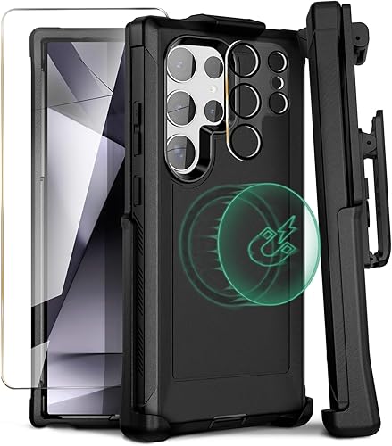 MOTIVE Funda magnética 5 en 1 para Samsung Galaxy S24 Ultra con clip para cinturón, protección contra caídas de grado militar de 15 pies con 2