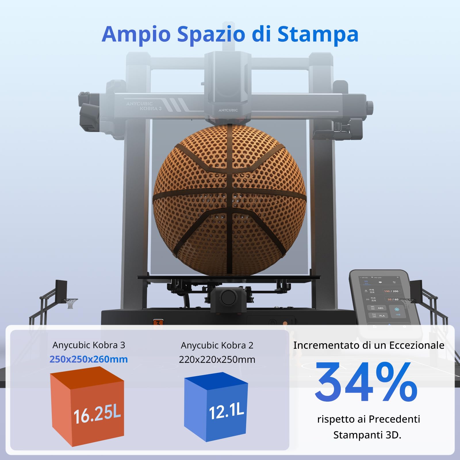 ANYCUBIC Kobra 3 Stampante 3D Intelligente per la Stampa Multicolore (da 4 a 8 Colori), Stampante 3D FDM ad Alta Velocità di 600 mm/s,Grande Volume di Stampa 250 * 250 * 260mm