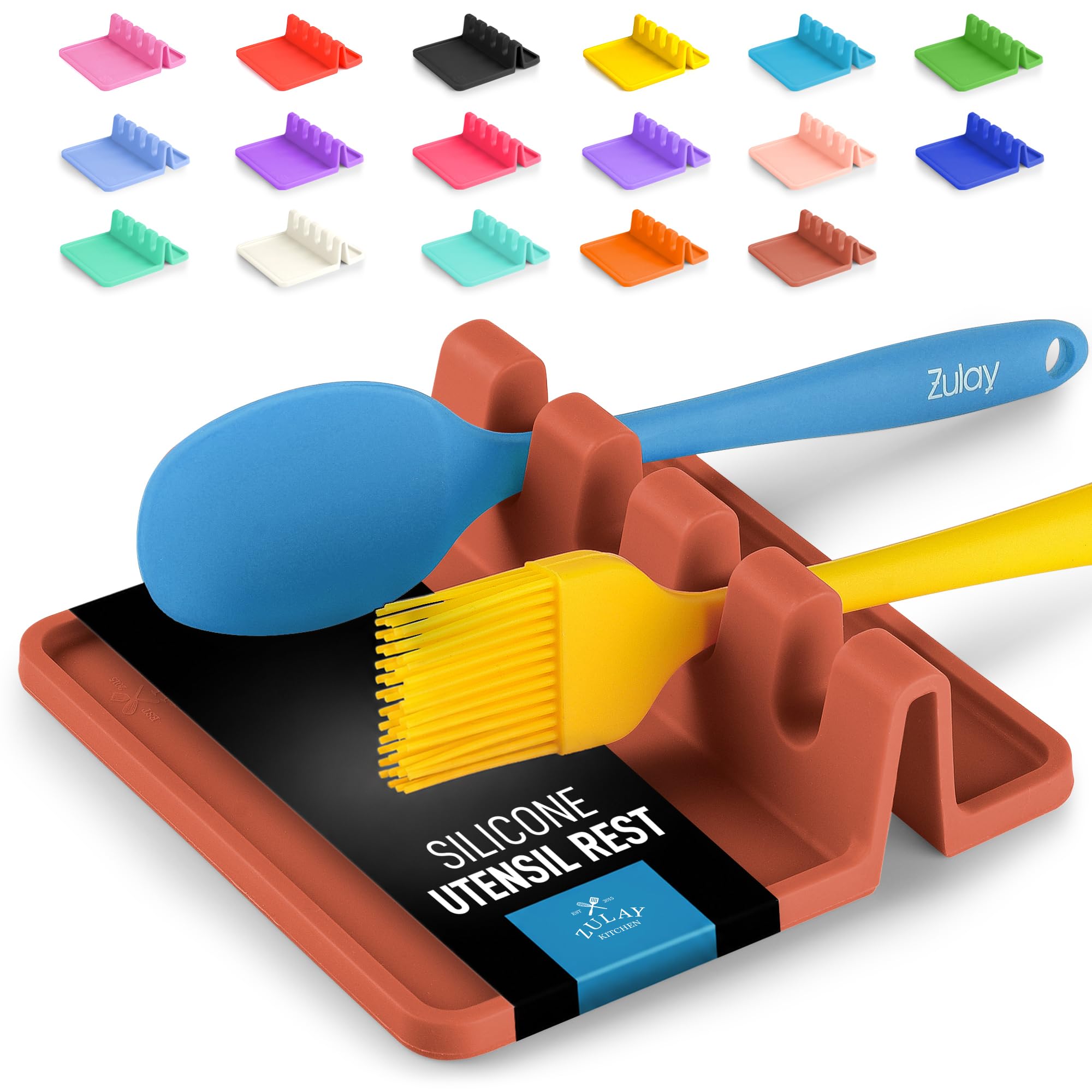 Zulay Kitchen Silicone Utensil Rest with Drip Pad for Multiple Utensils - BPA-Free, Heat-Resistant Spoon Rest &amp; Spoon Holder for Stove Top - Kitchen Utensil Holder for Ladles &amp; Tongs - Canyon Rose