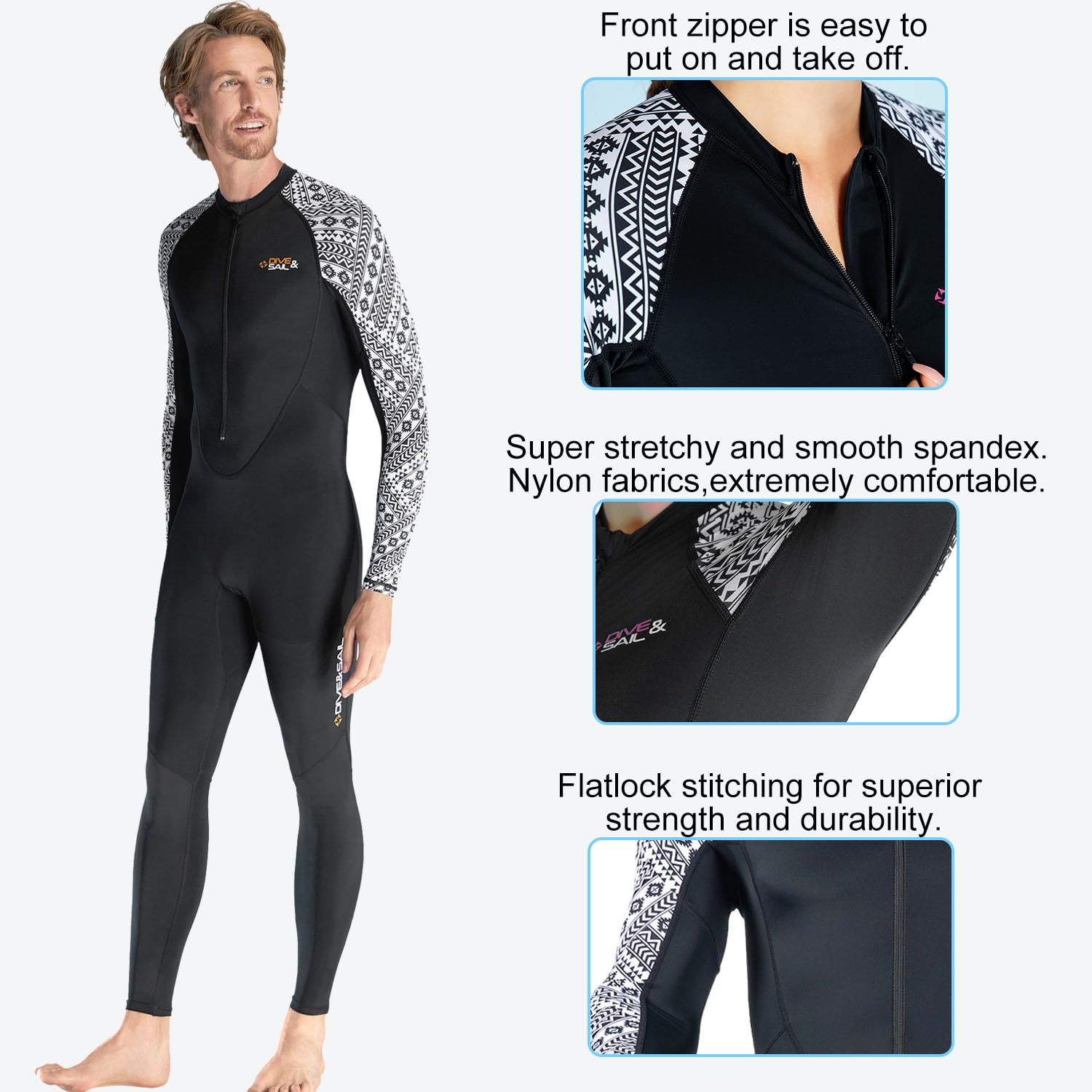 Dive Skin - Protector de erupción de cuerpo completo para mujeres y hombres, traje de baño deportivo con cremallera frontal, una pieza para buceo, surf, kayak