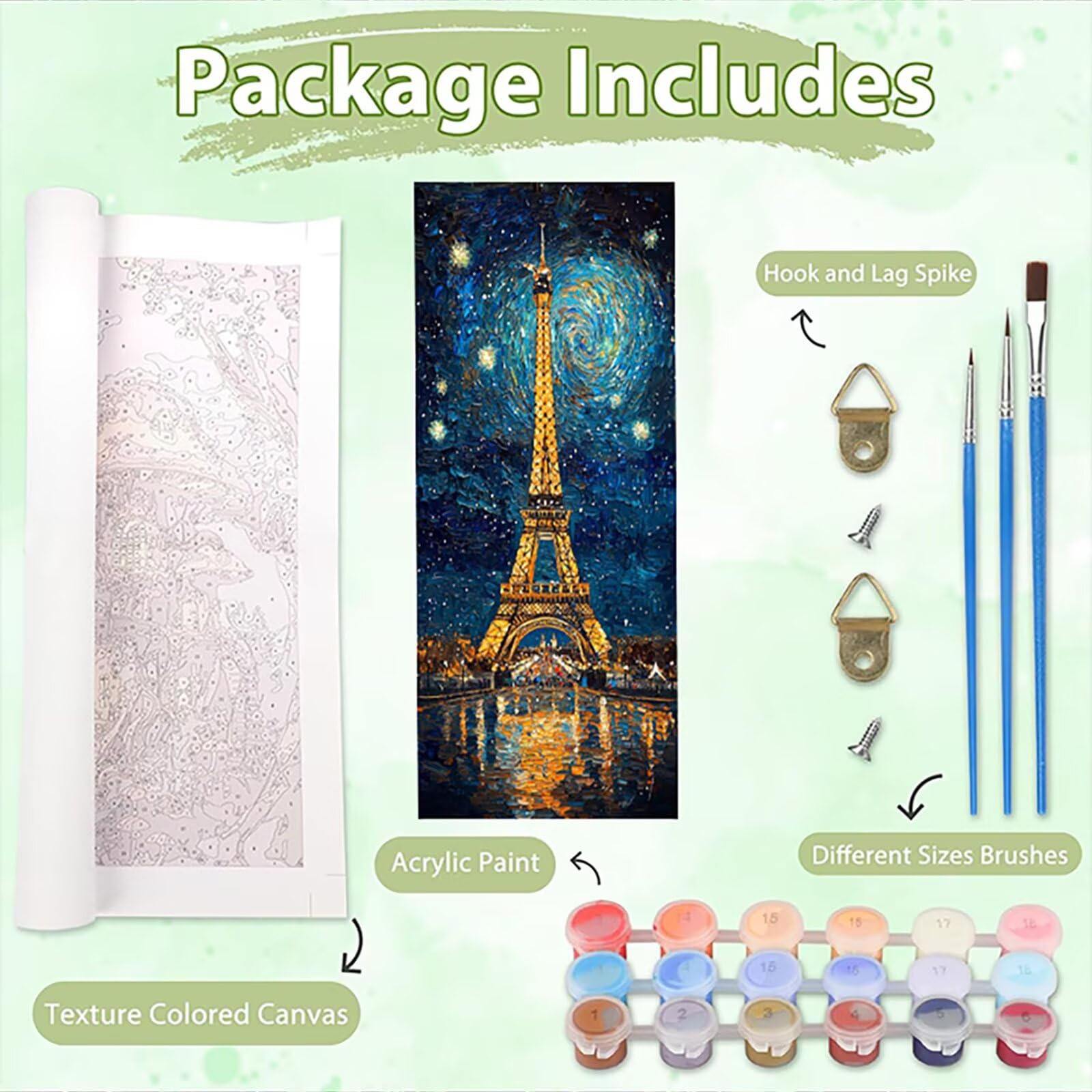 Malen Nach Zahlen 50x150cm Leinwand Eiffelturm Malen Nach Zahlen Erwachsene mit Ohne Rahmen, DIY Kreativ Set für Erwachsene mit Pinseln und Acrylfarbe, Deko Landschaft Landschaft Geschenk, P0M-932