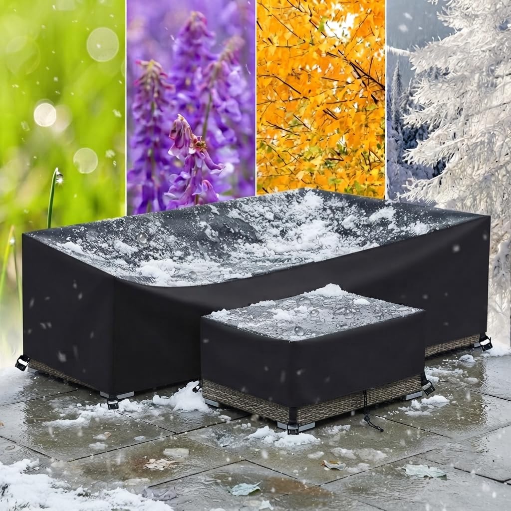 Impermeabile Copertura per Mobili da Giardino, 350x250x100 cm Copertura Tavolo Esterno Panno 420D Oxford per Tavoli e Sedie, Divano Mobili in Rattan Antivento, Antipolvere, Anti-UV, Nero