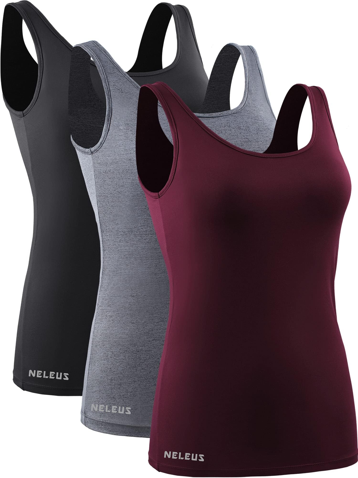 NELEUSWomen's 3 Pack Compression Tank Top Support Yoga Bra with Cups Athletic Running Shirts