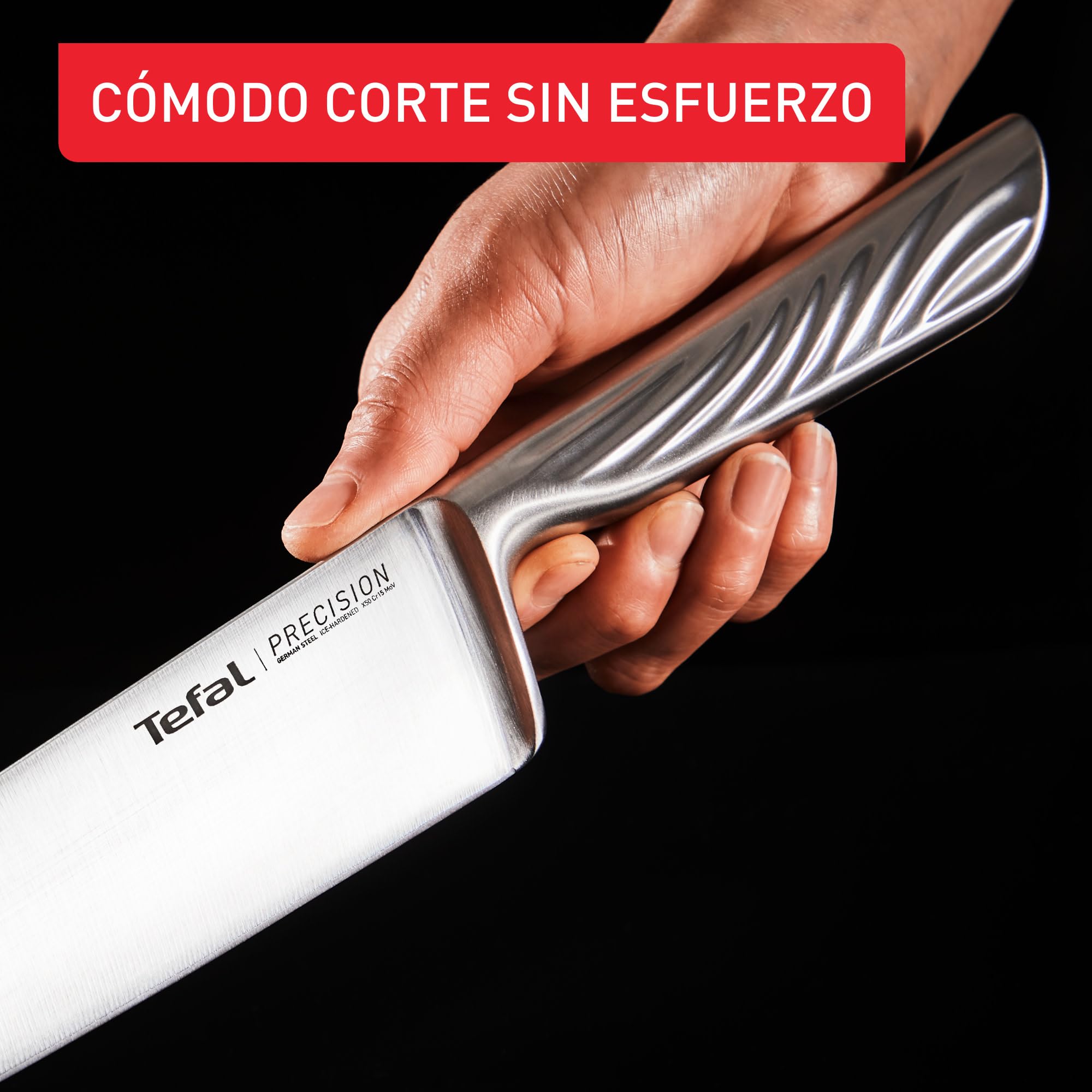 Tefal Precision, Juego de 3 Cuchillos de Cocina, Chef 20 cm, Multiusos 12 cm, Pelador 9 cm, Corte preciso, Afilado óptimo y duradero, Acero inoxidable alemán, Mango ergonómico antideslizante, K289S334