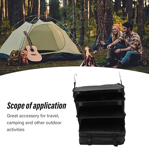 Miniatura 6 de Bolsa de viaje colgante, organizador de armario portátil, espacio grande, 3 capas de malla, 1 bolsillo con cremallera, tela de lona plegable