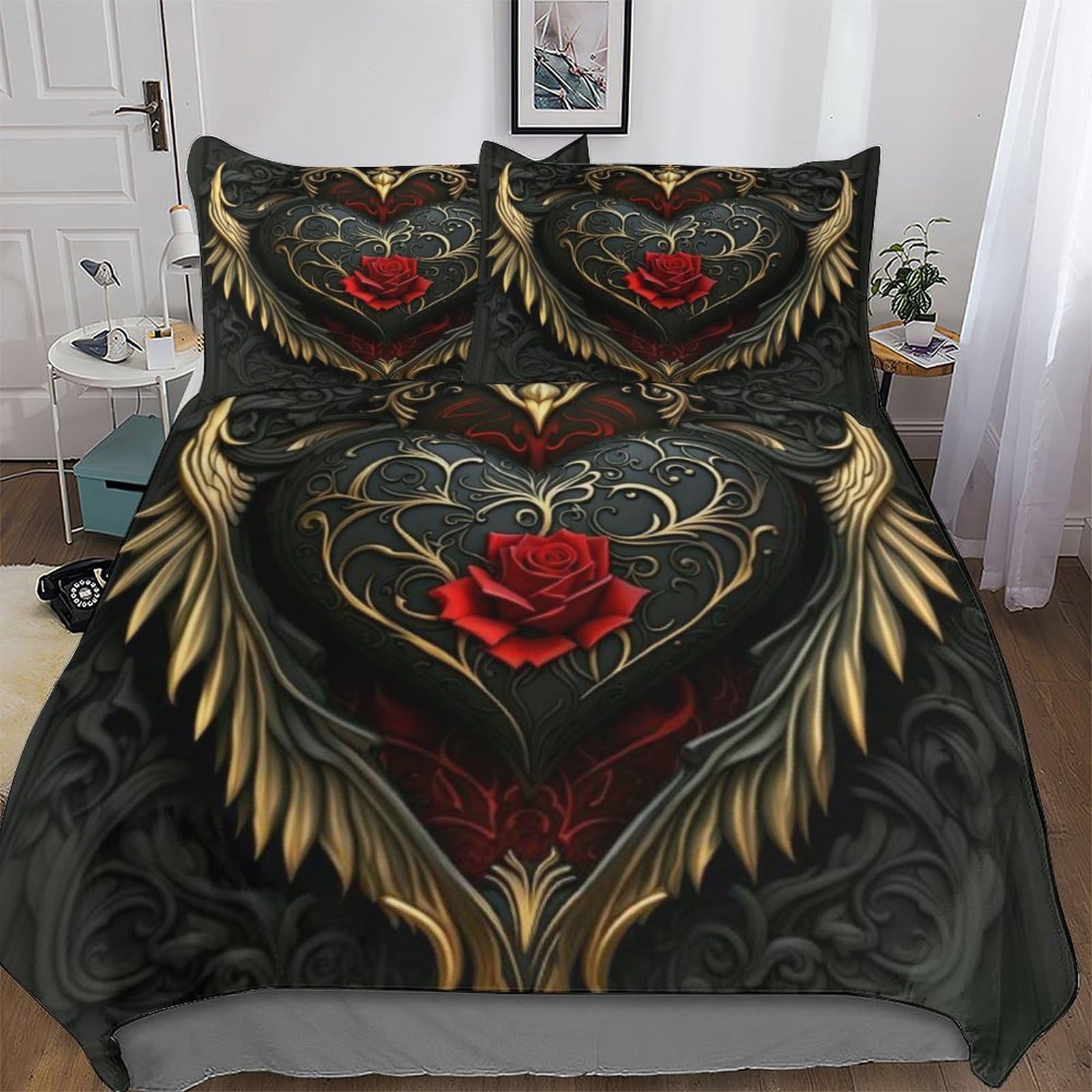 Housse de couette rose 200x200 cm avec 2 taies d'oreiller en microfibre pour lit deux places