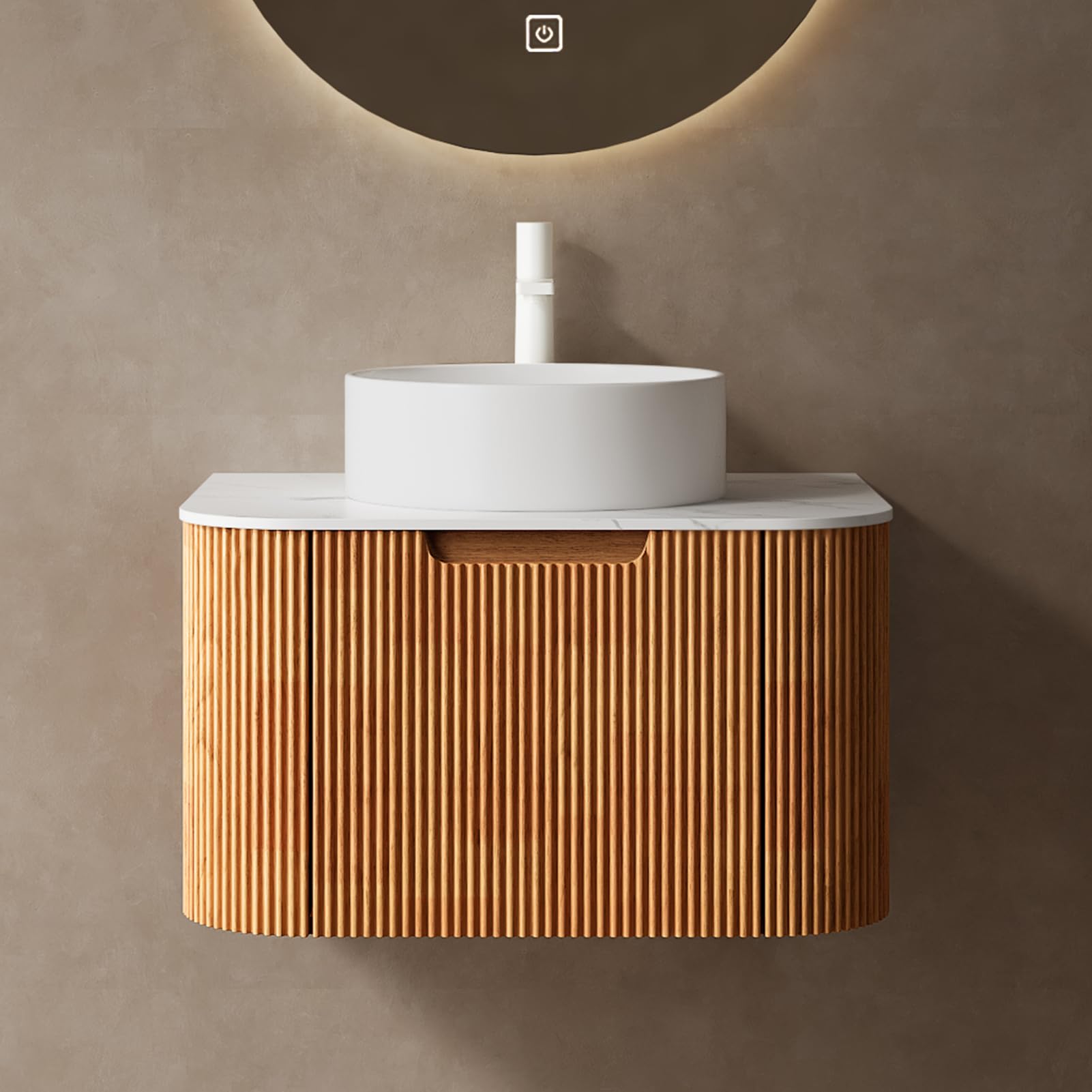 24 Inch Floating Bathroom Vanity with Ceramic Basin and Artificial Marble Counter Top, Modern Wall Mounted Bathroom Storage Cabinet Sink Combo with Drawer, Without Faucet