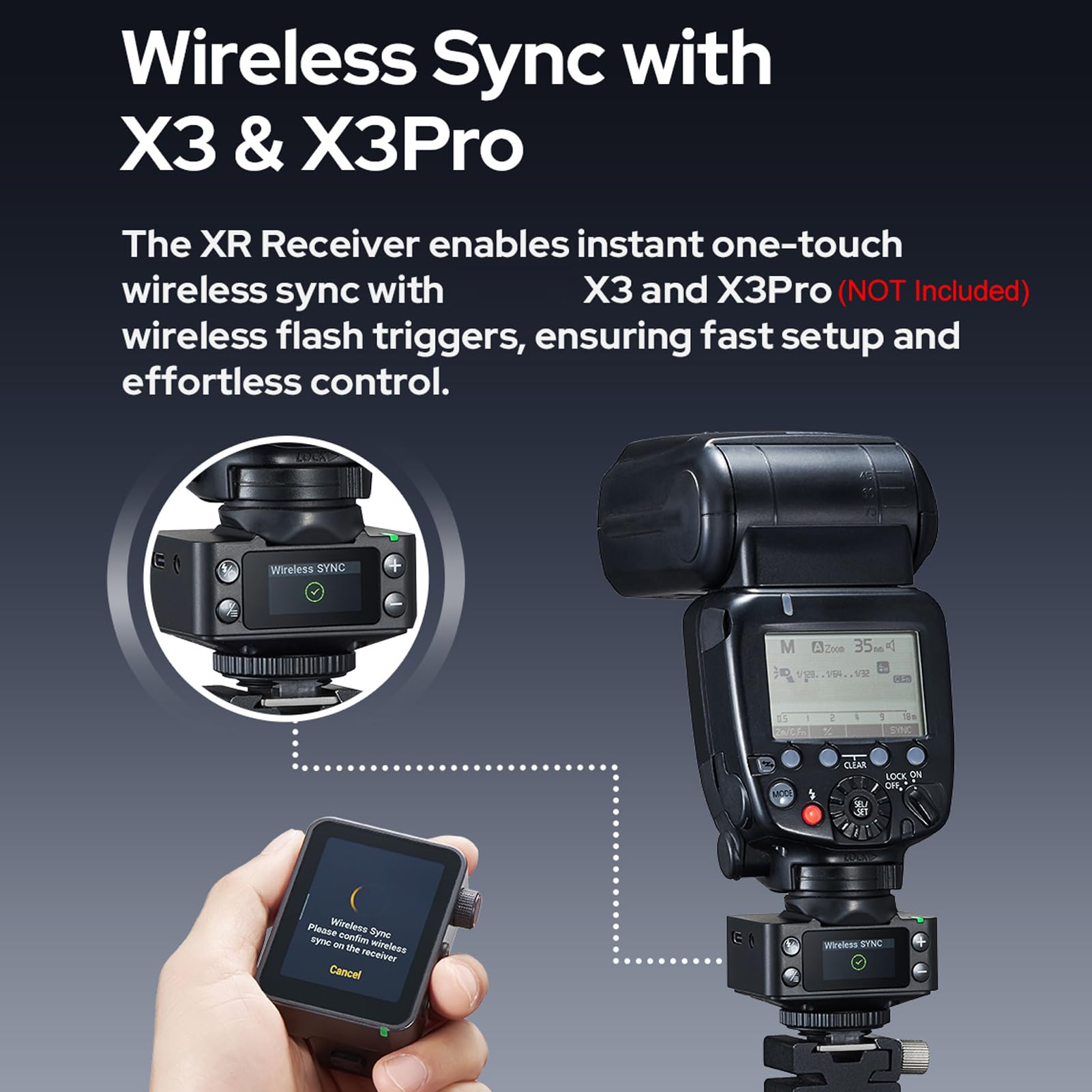 Godox XR Ricevitore flash TTL, portata 100 m, ricevitore radio con batteria integrata da 1270 mAh, cavo di sincronizzazione e cavo USB-C, compatibile con il trigger Godox X3/X3Pro per Canon e Nikon