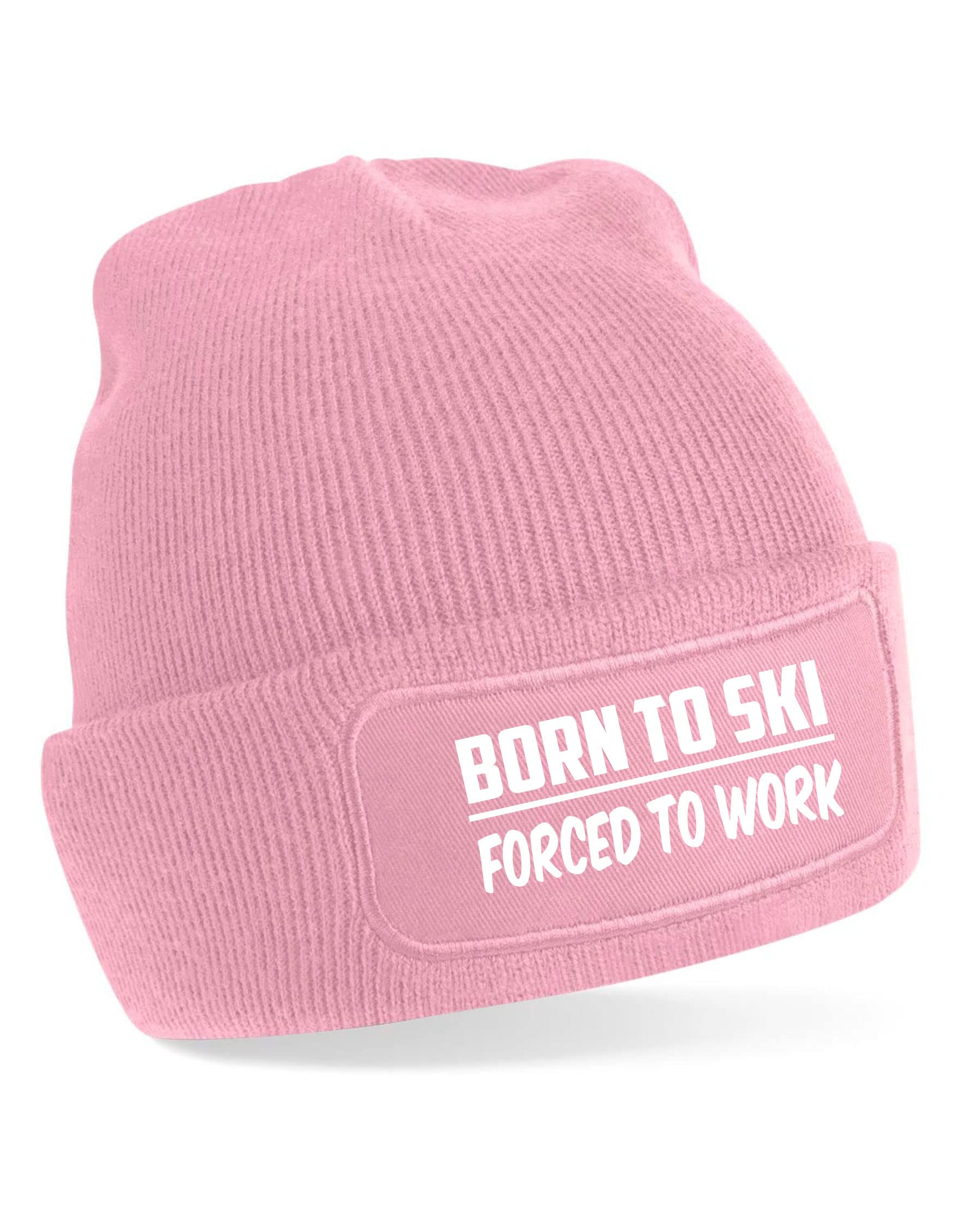 Print4U Born to Ski Beanie Hat Skiing Gift for Men & Ladies Birthday Present Pink
