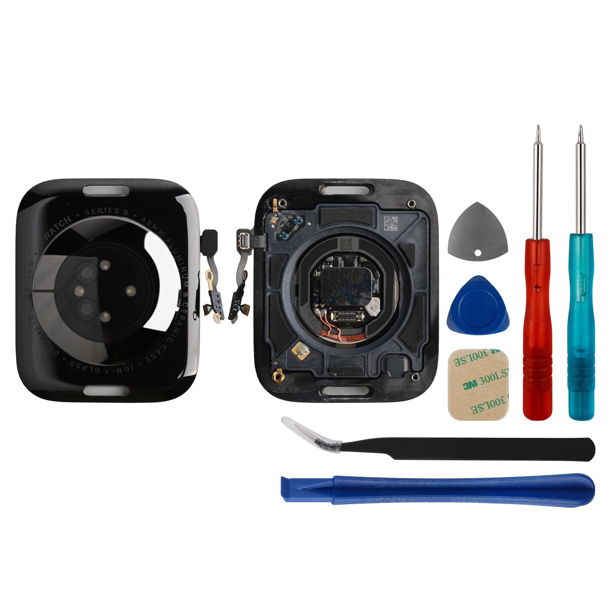 SWARK New Back Cover Glass Heart Rate Part Connector+NFC Compatible with A-pple Watch Series S8 45mm(Cellular/LTE+GPS) with Upgraded Repair Tools Kit