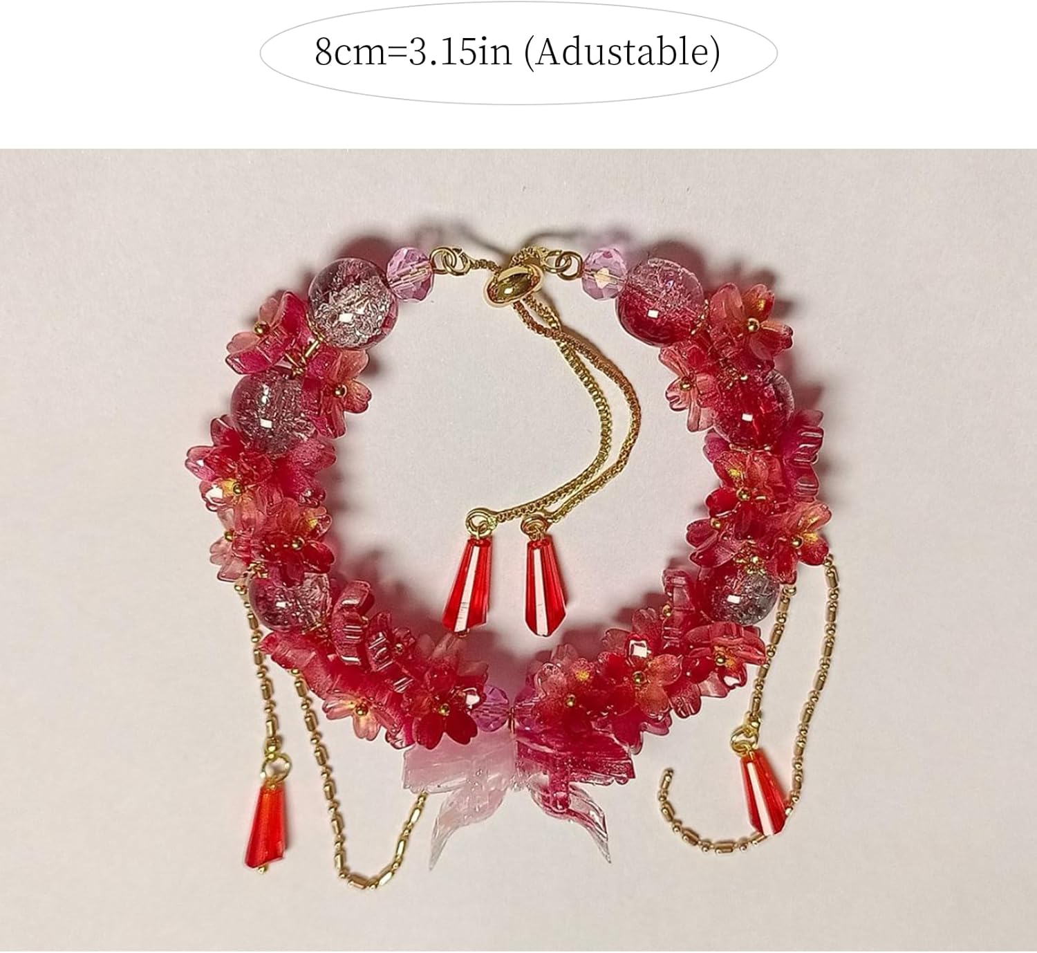 Purple Red White Glass Bead Zircon Lucky Bracelet for Women | Adjustable 20-30cm Alloy Chain, Gift-Ready with Pouch - Image 2