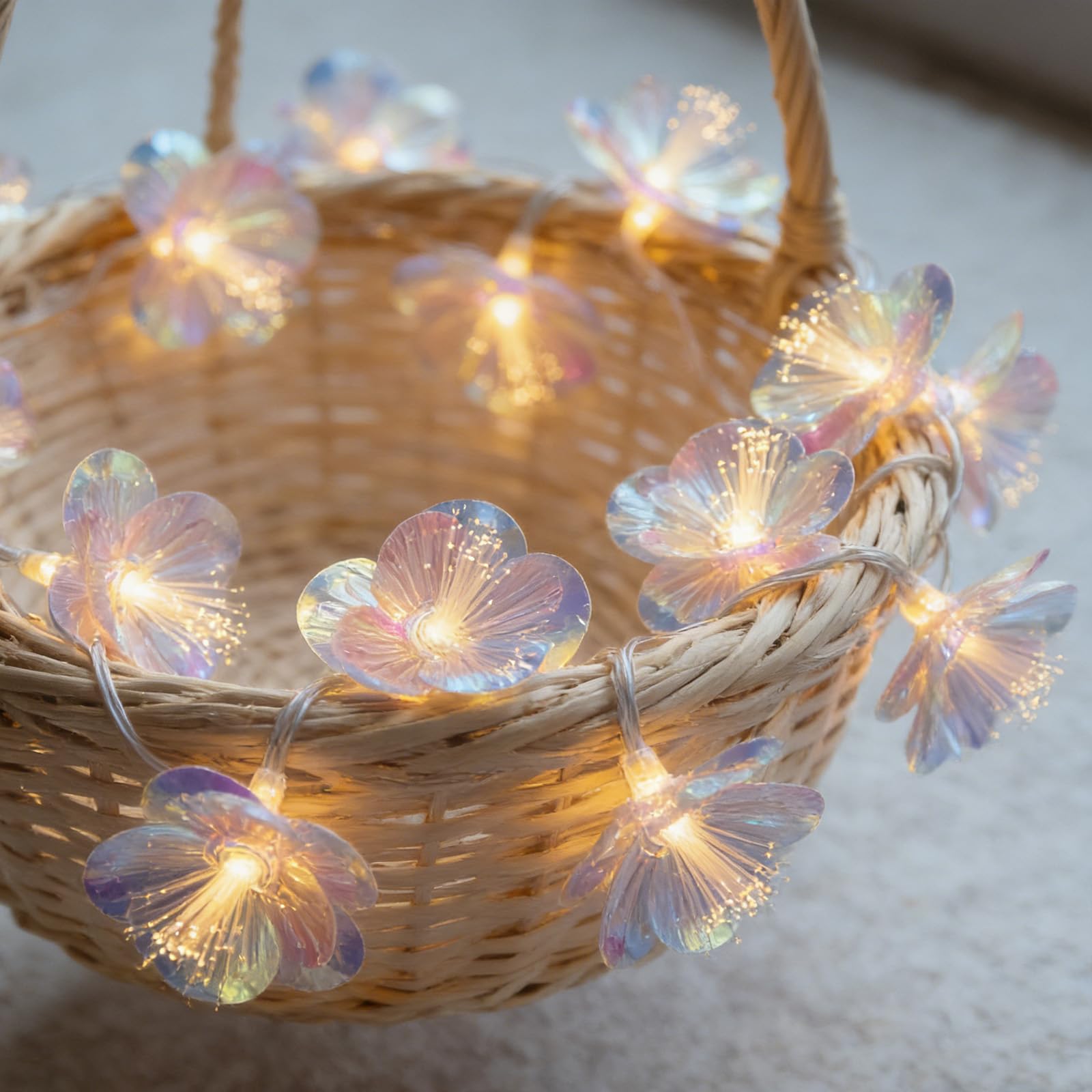 DAZZTIME Ghirlanda di Fiori a LED in Fibra Ottica,20 LED Catena Luminosa 3m,Ghirlanda di Fiori Artificiali in Fibra Ottica,Luci Decorative,per Tavolo,Matrimoni,Natale,Decorazione Primaverile - 5