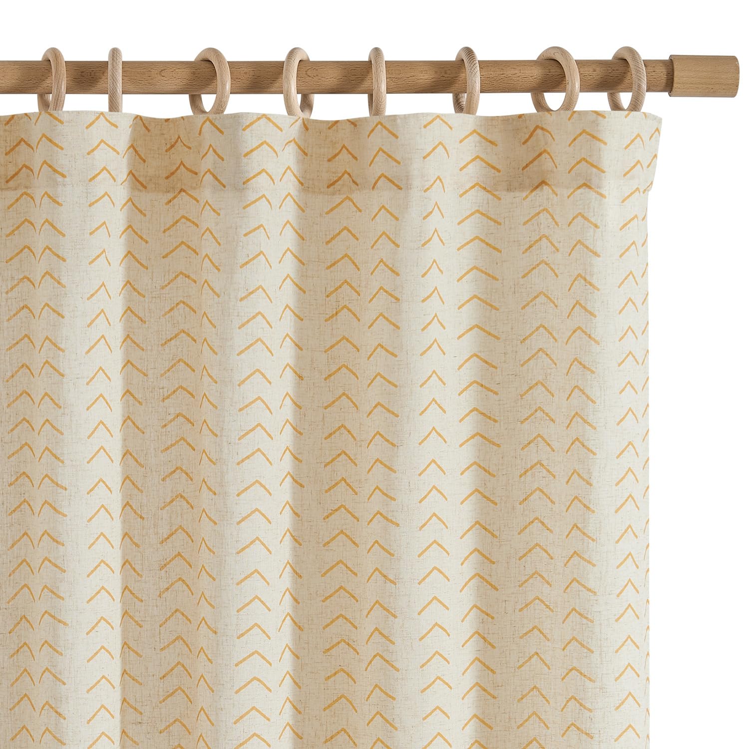 JINCHAN Printed Linen Curtains, 96 Inches Long 2 Panels Boho Curtains for Living Room, Yellow Flax Linen Farmhouse Herringbone Curtains, Rod Pocket Back Tab Light Filtering Window Curtain Set