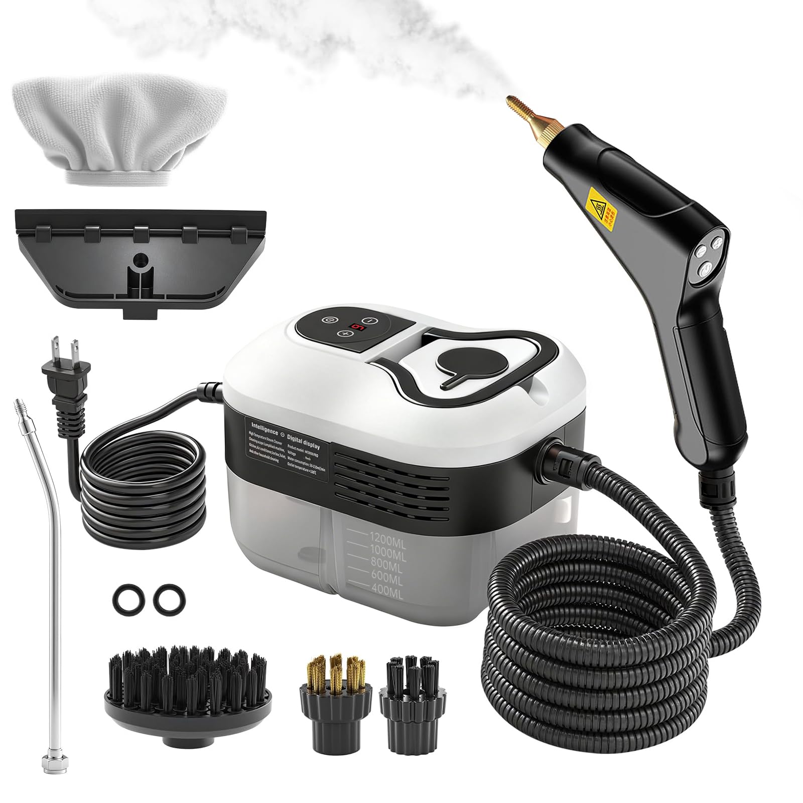 Pressurized Handheld Steam Cleaner Portable Steamer for Cleaning with 1 2L Large Tank 15s Fast Heat-Up 6-Level Adjustable