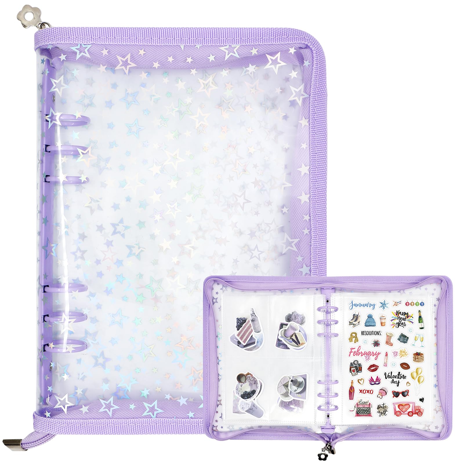 Porte-album réutilisable d'autocollants A5 zippé violet pour souvenirs créatifs