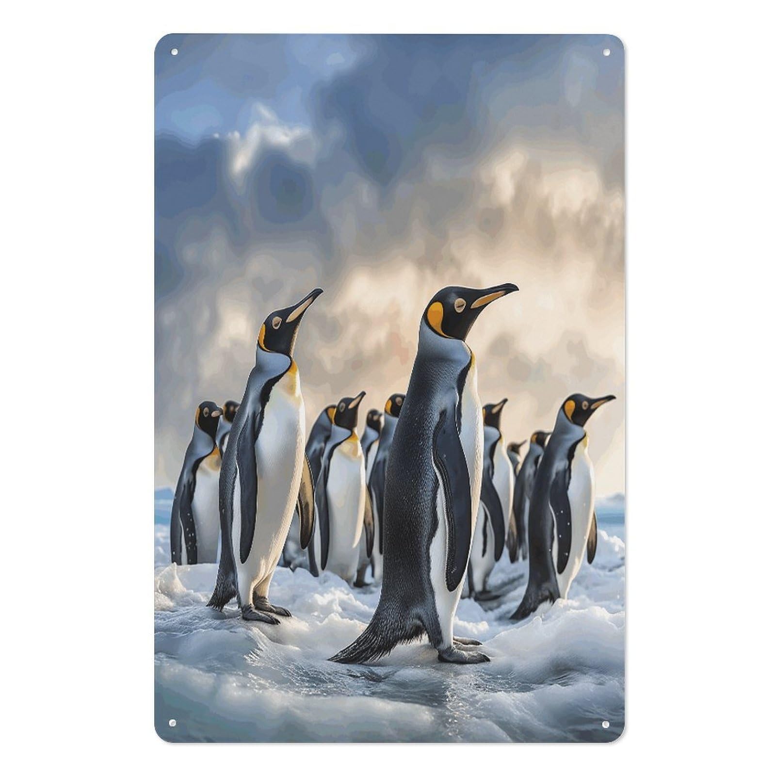 Letrero de estaño de pingüino para pared de salón o jardín de 20x30 cm