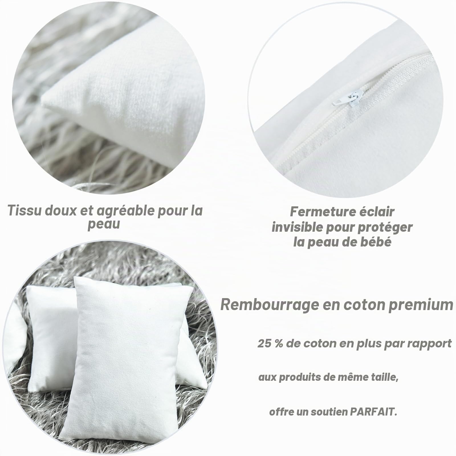 Lot de 4 Nouveau-Né Photographie Prop, Accessoires Photo pour Nouveau-Né, Panier de Photographie pour Bébé Enfant, 1 Donut Photo, 3 Coussins de Pose (Convient pour 0 à 2 Mois)