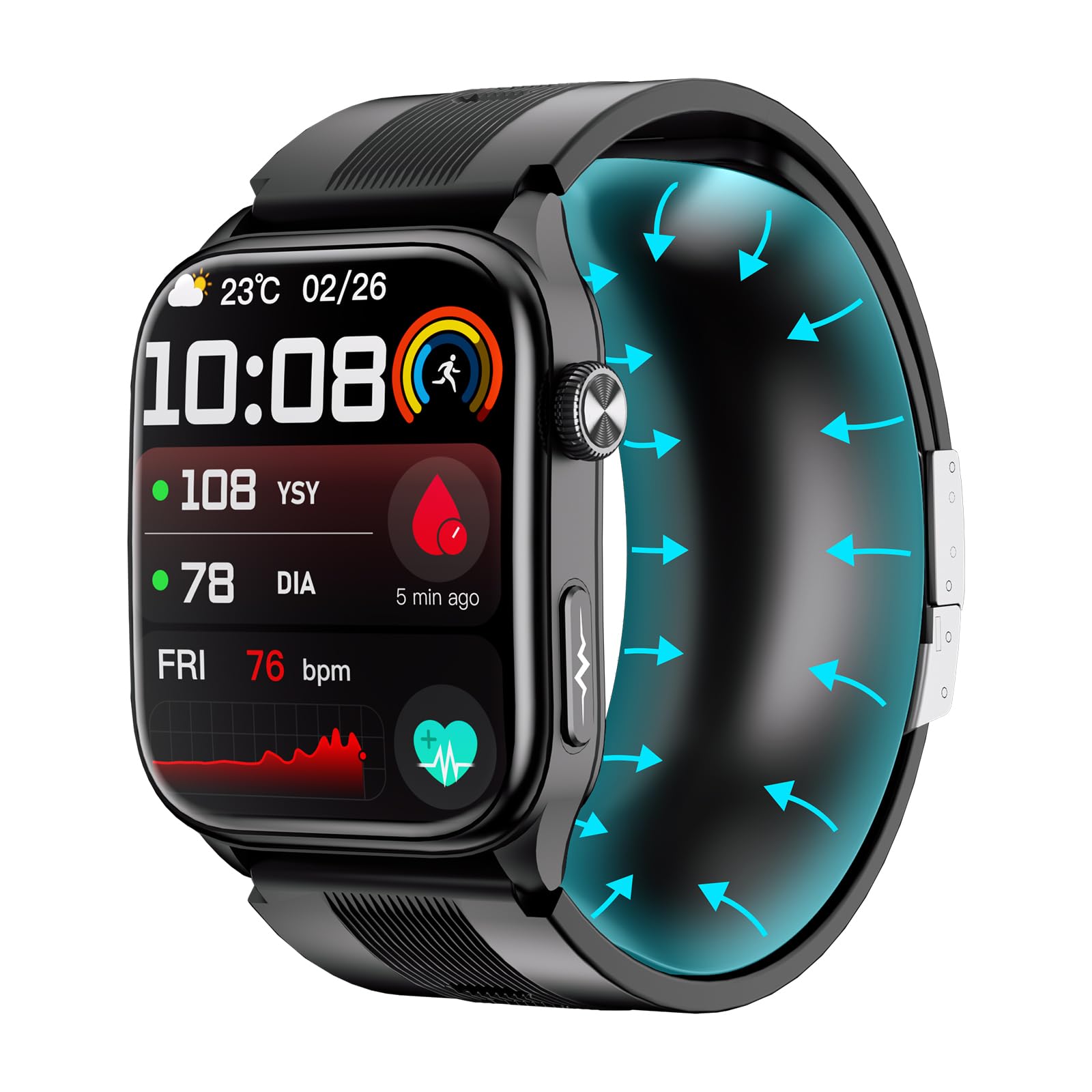 Smartwatch con Bomba de Aire y ECG para Hombre Mujer S101 | Medición de Presión Arterial , Pantalla AMOLED 2.06", Monitor SpO2 Sueño HRV Estrés y Temperatura , sin Suscripción
