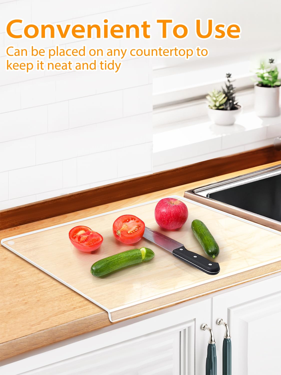 Tabla de cortar acrílica con borde de mostrador, tablas de cortar de plástico transparente de 16.7 x 12.75 pulgadas para encimera de cocina, tabla de cortar acrílica transparente perfecta