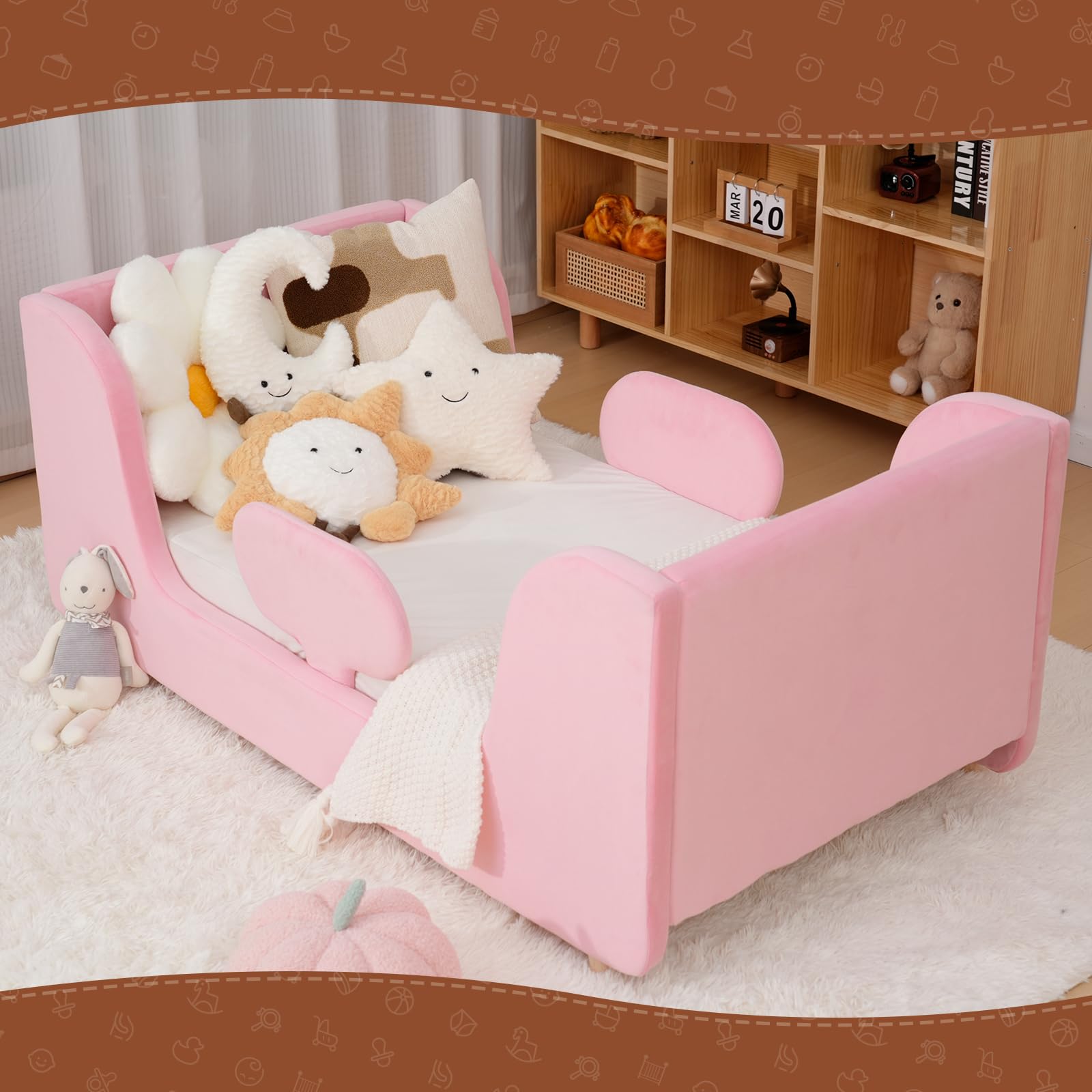 Toddler Bed, Whole Soft Padded Kids Beds with Extra Safety Guardrail, Low Frame Bed for Toddlers Girls Boys Children, 140x70cm (Mattress NOT Included) — view 6