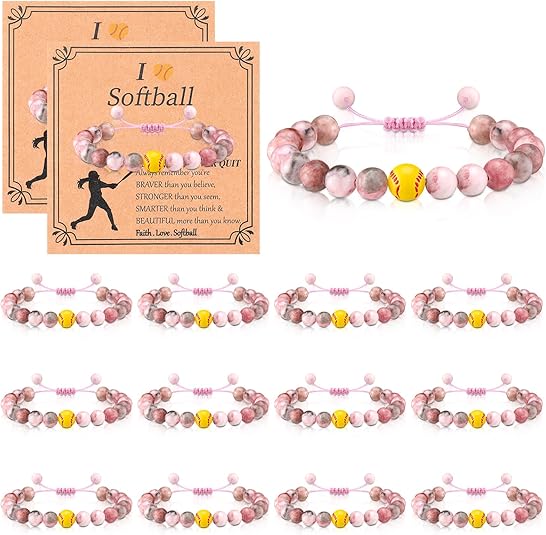 12 Set Sport Adjustable Beaded Bracelets Gifts Football Softball Soccer Volleyball Golf Basketball Hockey Bracelets for Women Men Adjustable Beaded Accessories