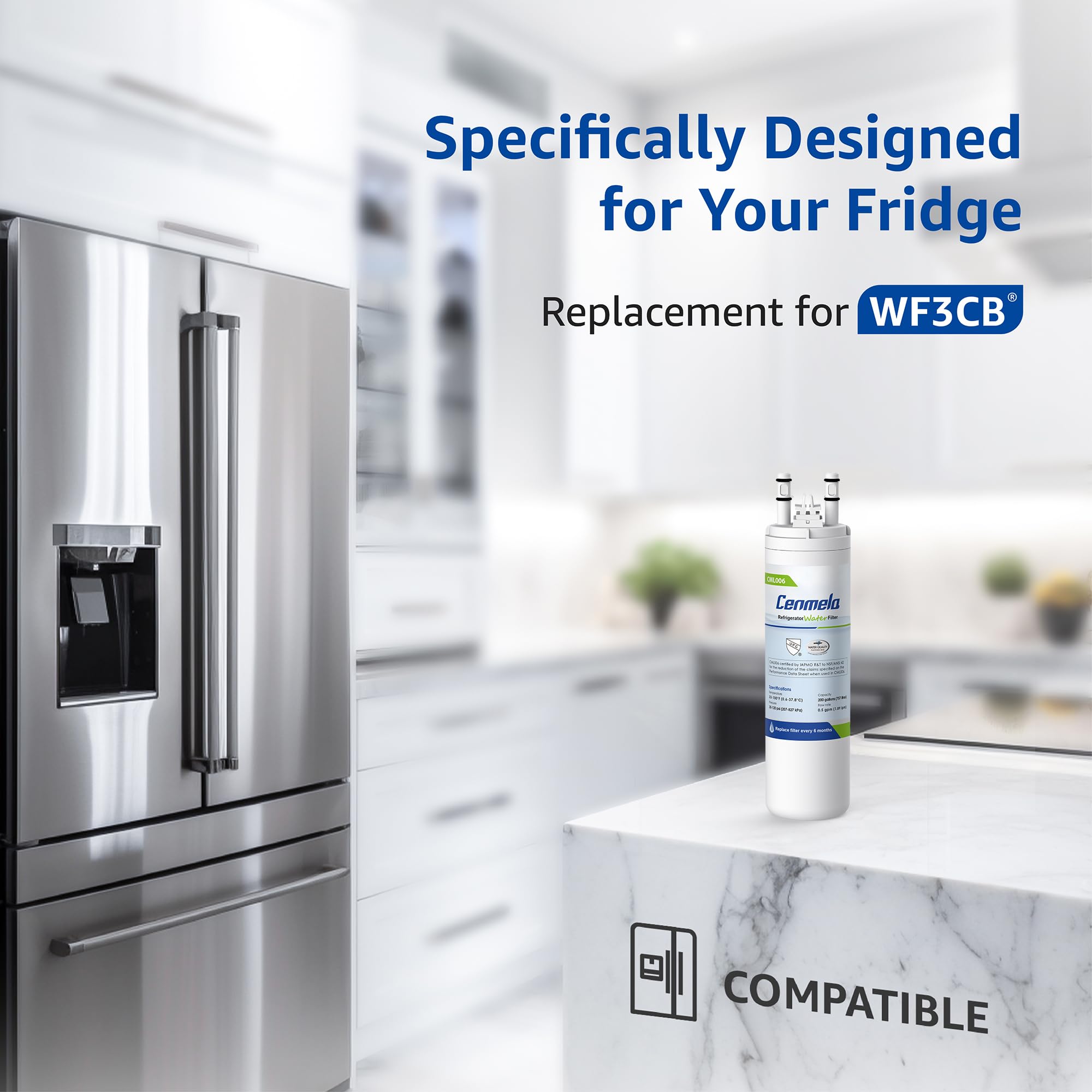 WF3CB Filtro de agua de repuesto, compatible con Frigidaire WF3CB, Pure Source 3, 706465, 242069601, 242086201, 242017800, WF425, altura de 9 pulgadas, paquete de 2
