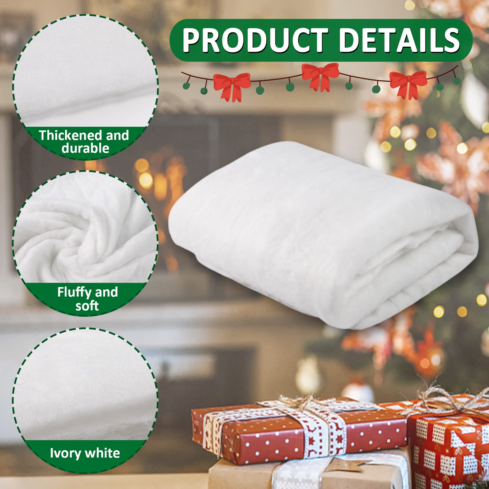 3 Pack 3 x 8 Ft Fake Snow Blanket, Thickened Christmas Faux Snow Sheet Artificial Snow Roll for Crafts Christmas Birthday Gifts Village Display Photo Prop