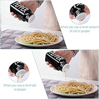 Vista 6 de Juego de 2 saleros y pimenteros estilo granja, saleros y pimenteros de vidrio vintage y tapa de acero inoxidable (negro y blanco)