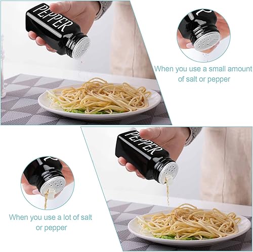 Miniatura 6 de Juego de 2 saleros y pimenteros estilo granja, vidrio vintage y tapa de acero inoxidable (negro y blanco)