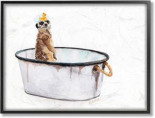 Stupell Industries Meerkat Bubble Bath Vintage White Tin Tub, Design by Jennifer Redstreake Black Framed Wall Art, 16 x 20
