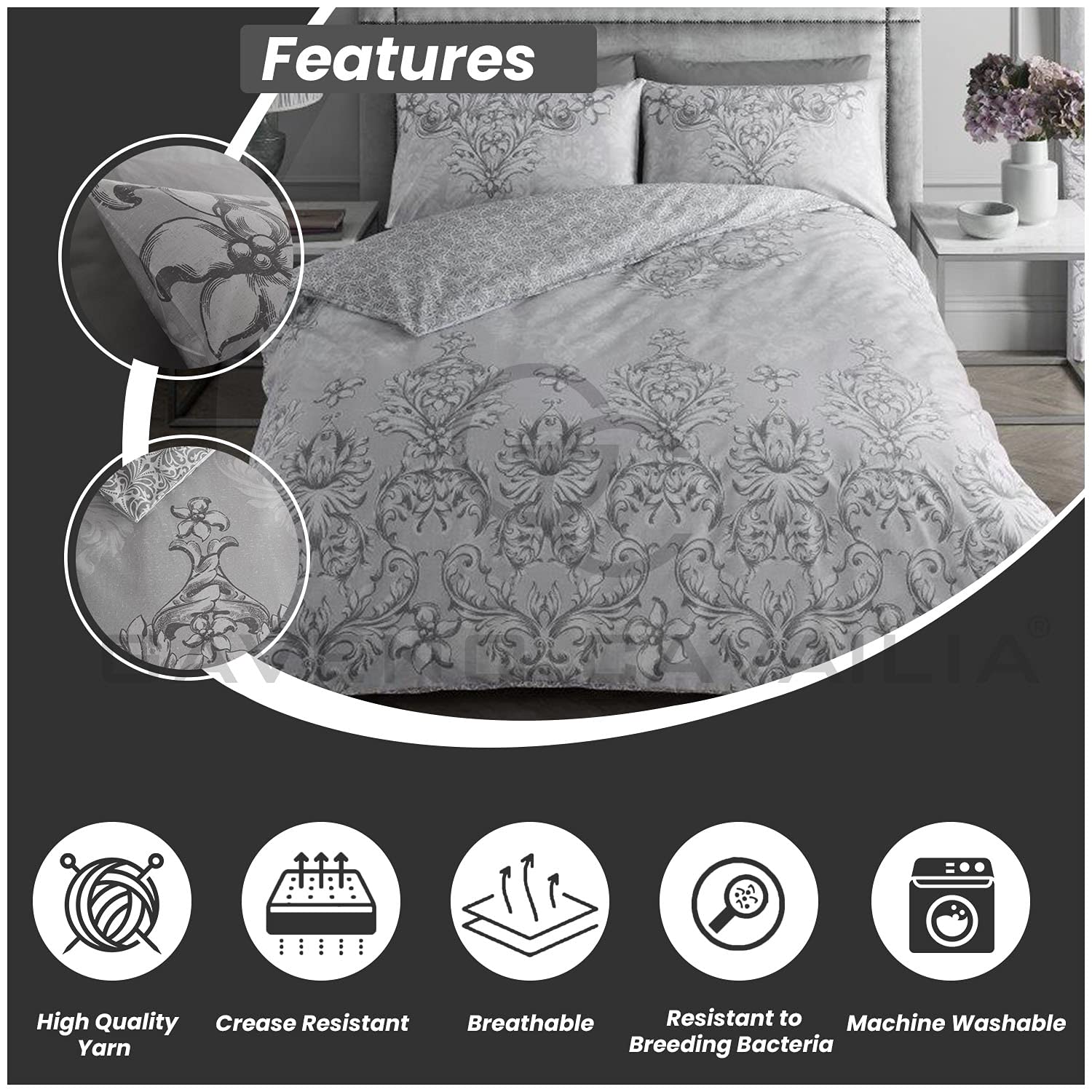Set Copripiumino Singolo In Puro Cotone Con Fantasia Paisley – Reversibile Con Federa, Morbido E Traspirante, Grigio