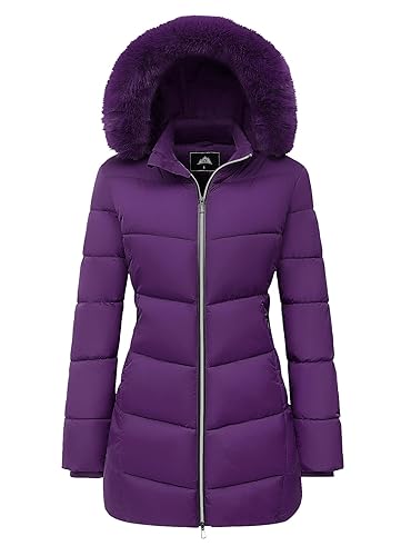 MOERDENG Women's Winter Windproof Warm Down Coats Waterproof Thicken Hooded fashions Puffer Jacket - Large - Purple