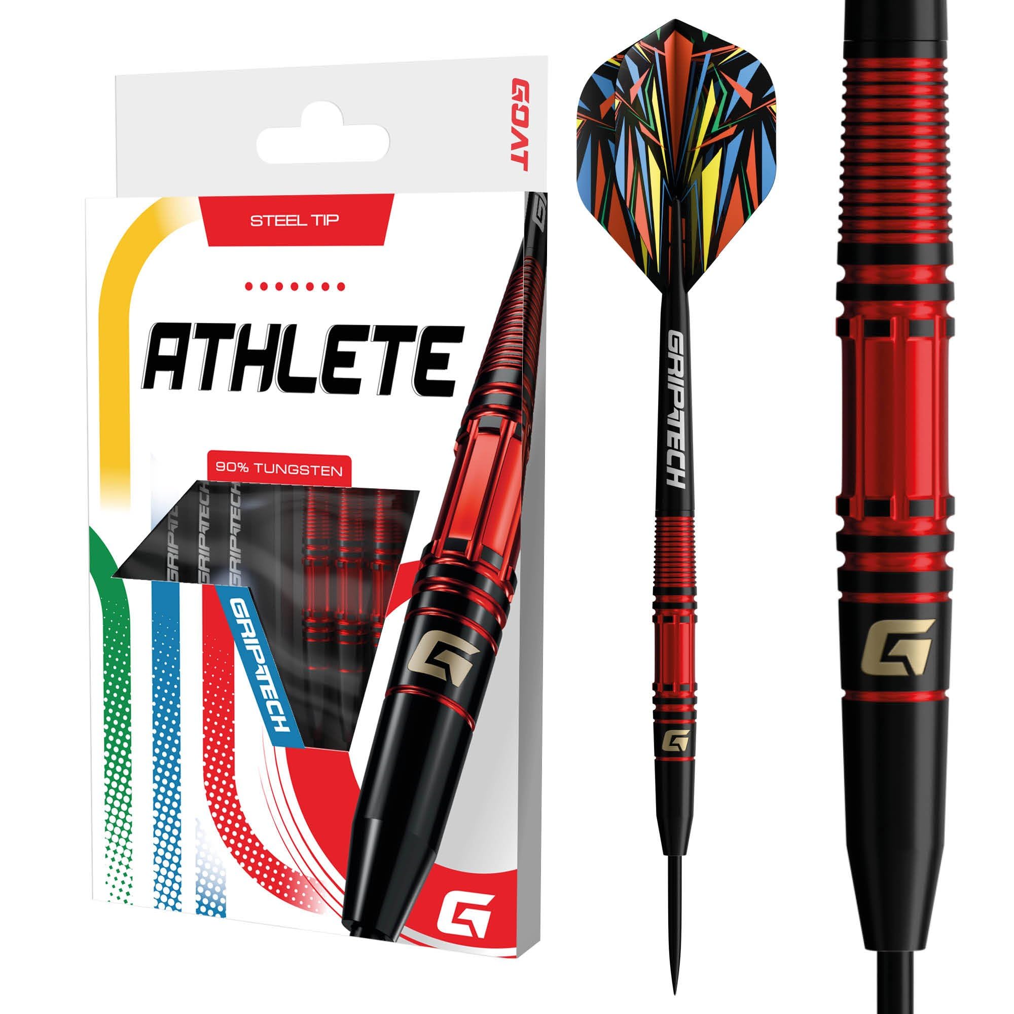GOAT - Athlete Yellow 90% rzutki wolframowe, rzutek z żółtą stalową końcówką, 22G/24G/26G, zawiera 3 beczki, 3 loty i 3 wałki