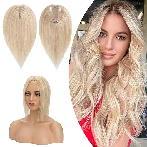 Hairro Toppers de cabello humano 100% real para mujer, sin flequillo, extensiones de cabello real con clip, base de seda transpirable para cubrir la