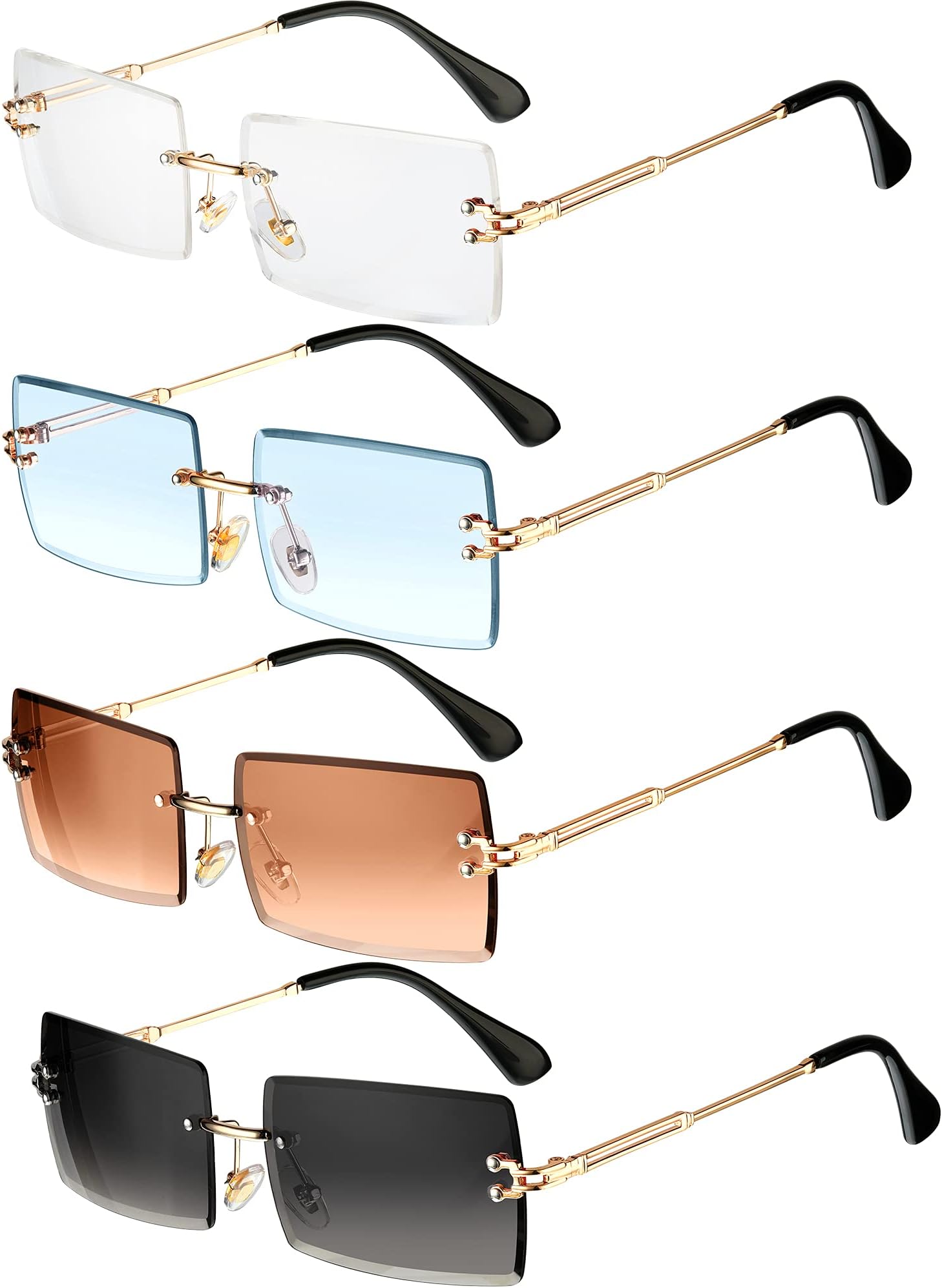 4 Pairs Rimless Rectangle Sunglasses Frameless Square Glasses Vintage Transparent Eyewear for Women Men