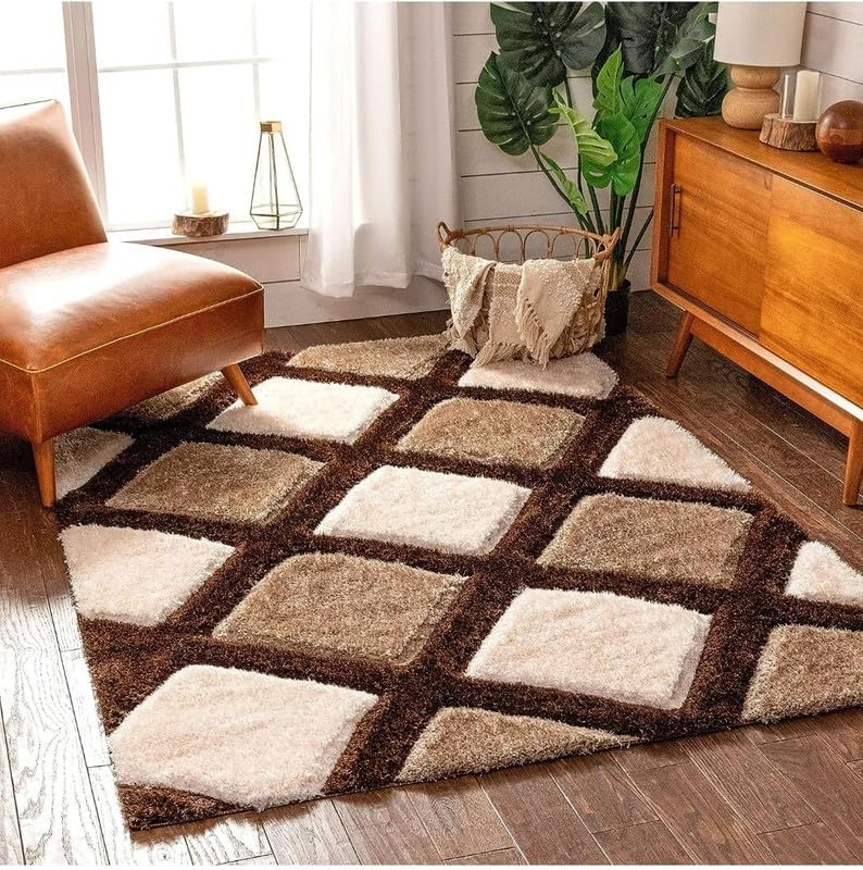 Image of Shaggy Rugs 8X11 FEET Soft and Cozy Carpet for Living Room & Hall, Bedroom, and Kids Room Non-Slip, High Pile, Machine Washable, Perfect for Any Room (Beige Brown)