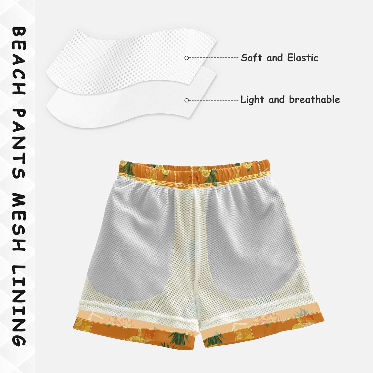 visesunny Orange Pineapple Juice Boys Swim Trunks Quick Dry Drawsting Boy's Beach Shorts Boy Bathing Suit with Pockets
