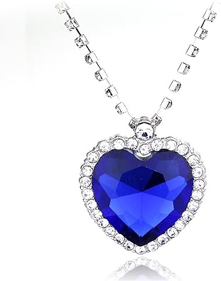 Titanic Heart Of The Ocean Love Heart Shaped Necklace,Silver Necklace Pendants Jewelry Titanic Jewelry Gifts for Woman Blue