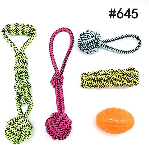 Miniatura 3 de Leefasy 5 juguetes para masticar perros para mascotas, juguetes interactivos de bola de tira y afloja, cuerda para masticar cachorros, cuerdas de