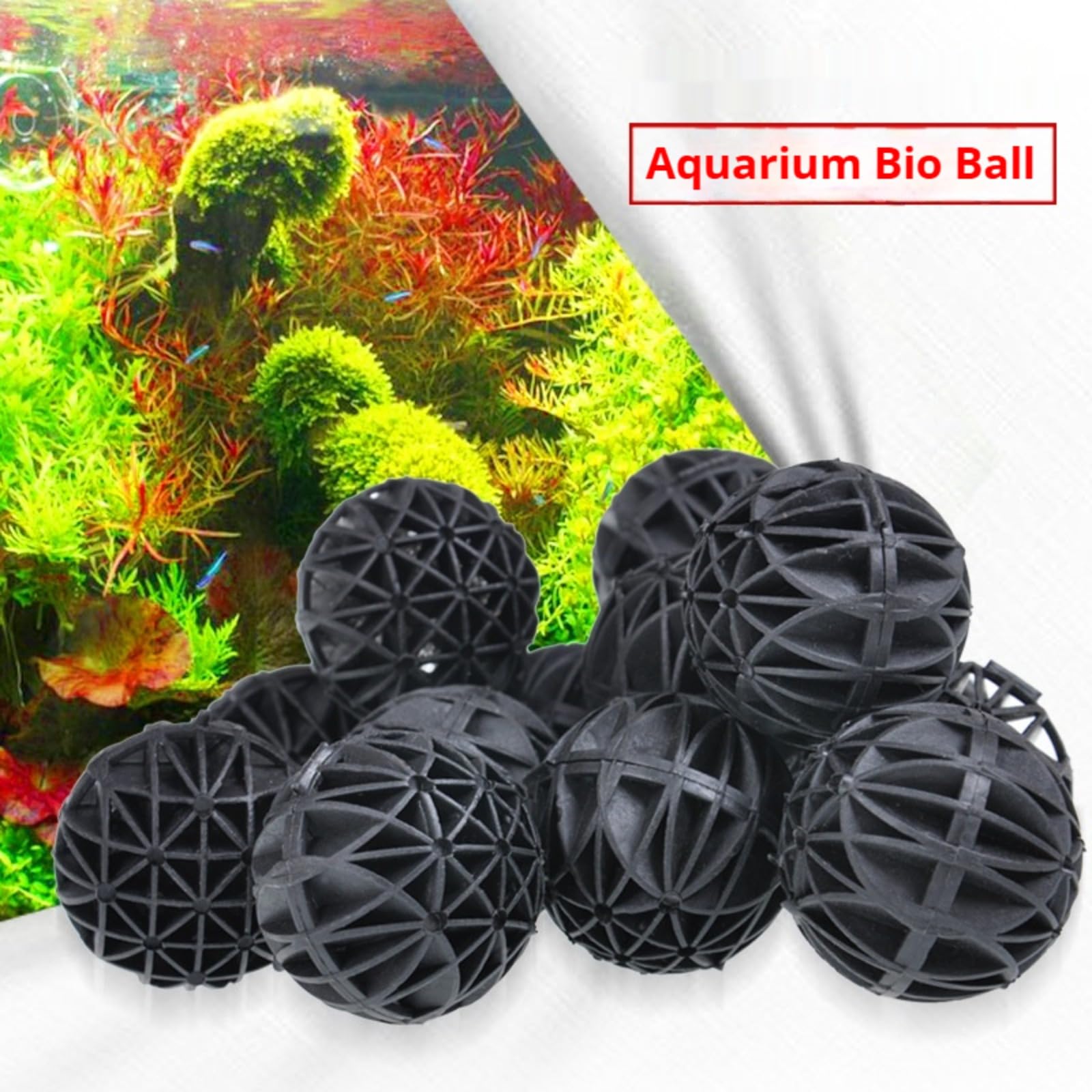 Générique Filtre Bioporeux Boule Biochimique Légère pour Aquarium d'eau Douce et d'eau de Mer, Billes biochimiques filtrantes Bio poreuses, Matériau Filtrant pour Aquarium et étang (50 Pièces, Noir)